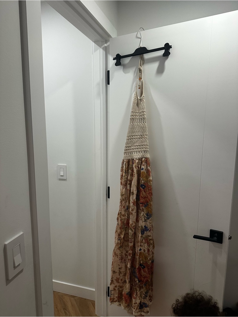 Zimmermann Cream Crochet Halter Maxi Dress with Floral Skirt